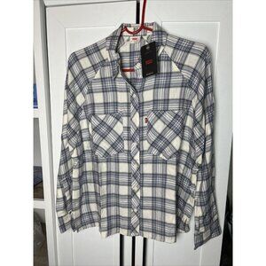 Levi's Flannel Long Sleeve Shirt Women's‎ Size XS Plaid Pink Blue White NWT